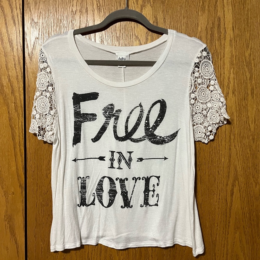 Self Esteem White Lace Sleeve Tee